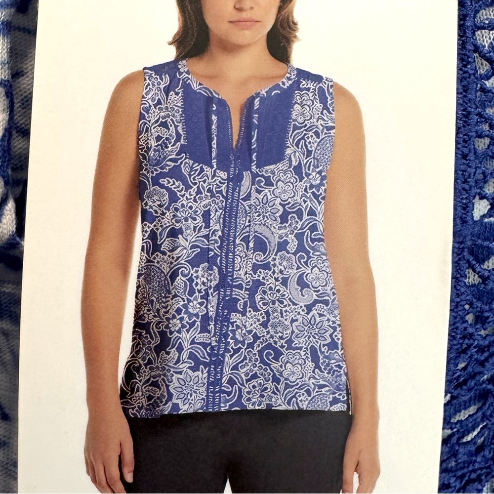 Rafaella Ladies Blue Floral Sleeveless Top NWT